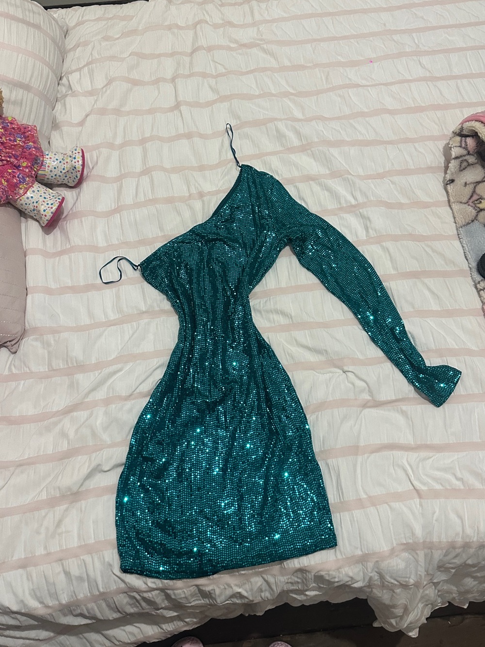 Primark Teal One-Shoulder Sequin Dress
